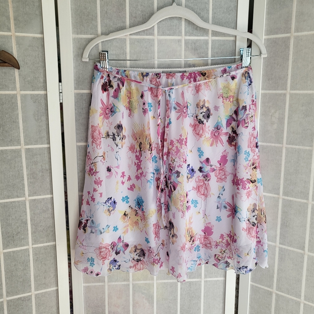 Blue Motion Floral Mini Skirt Sz S